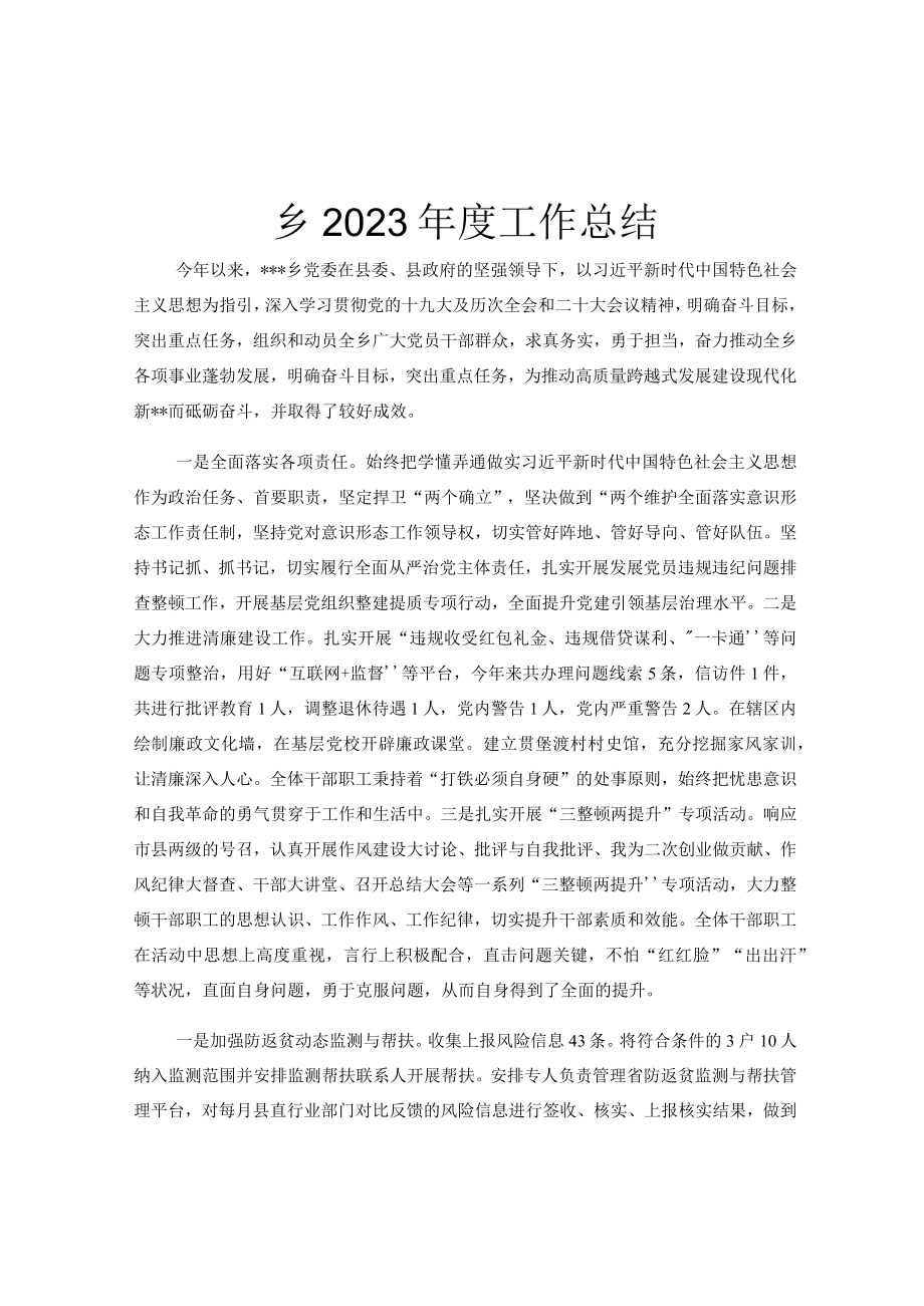 乡2023年度工作总结.docx_第1页