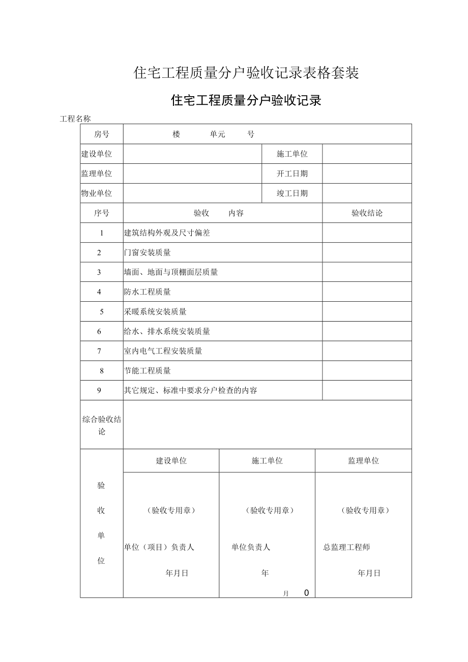 住宅工程质量分户验收记录表格套装.docx_第1页