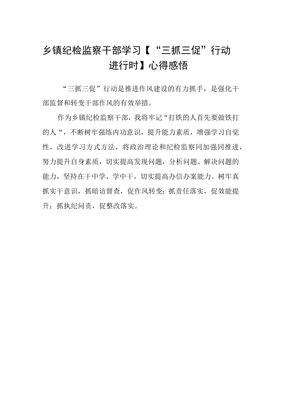 乡镇纪检监察干部学习三抓三促行动进行时心得感悟.docx_第1页