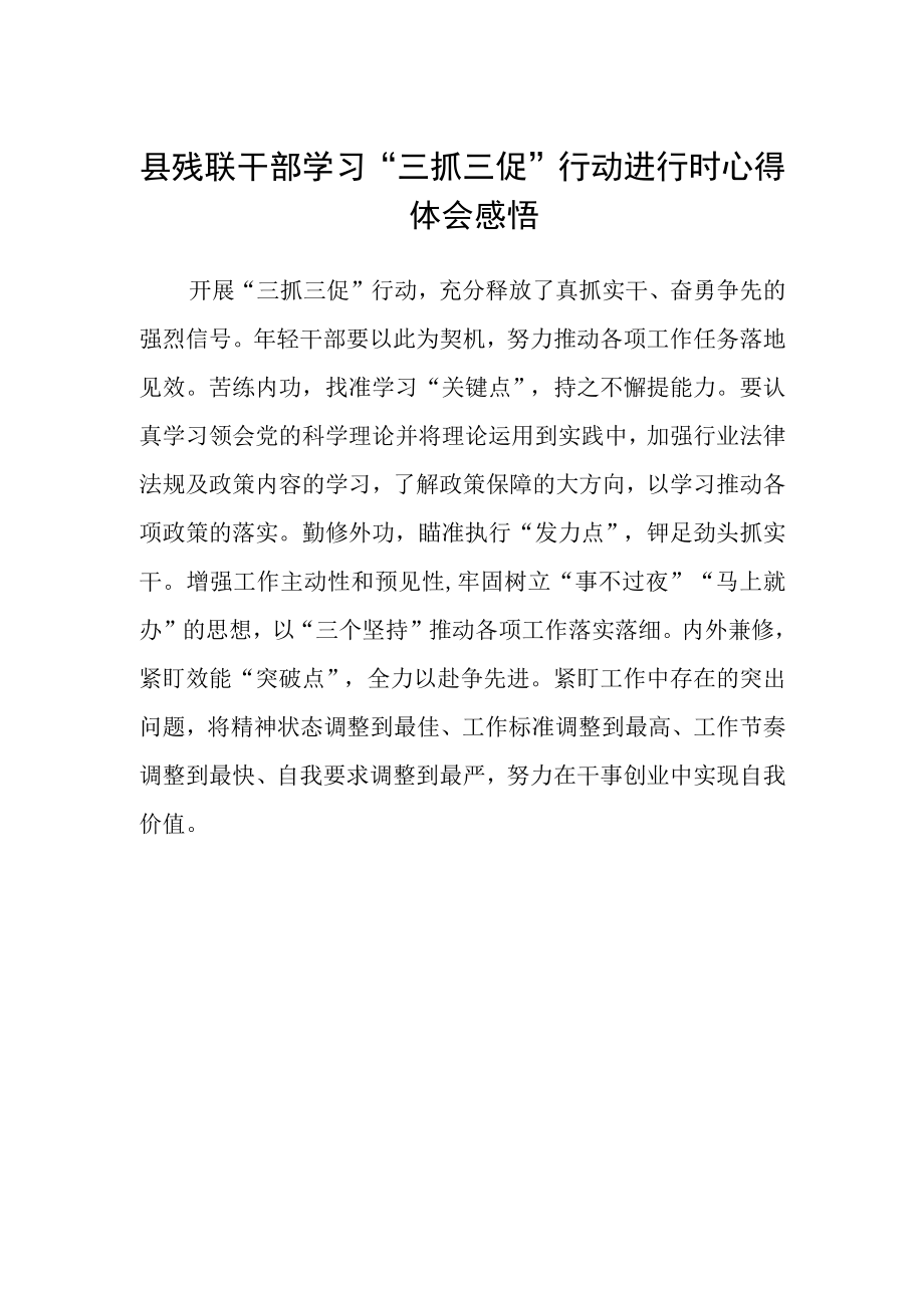 县残联干部学习三抓三促行动进行时心得体会感悟.docx_第1页