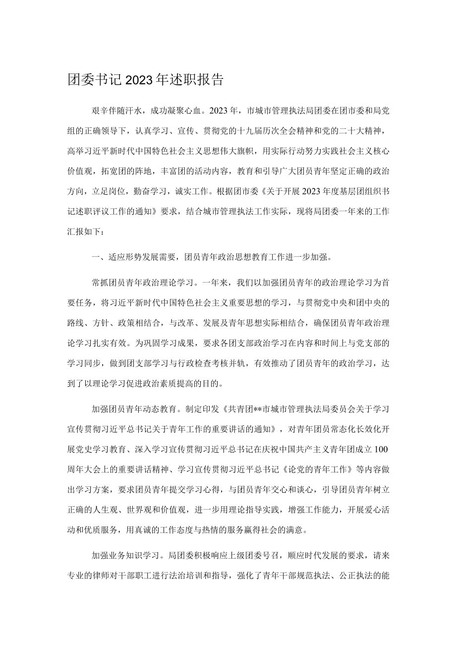 团委书记2023年述职报告.docx_第1页