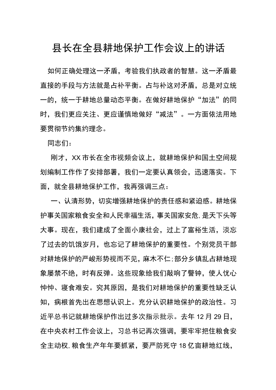 县长在全县耕地保护工作会议上的讲话.docx_第1页