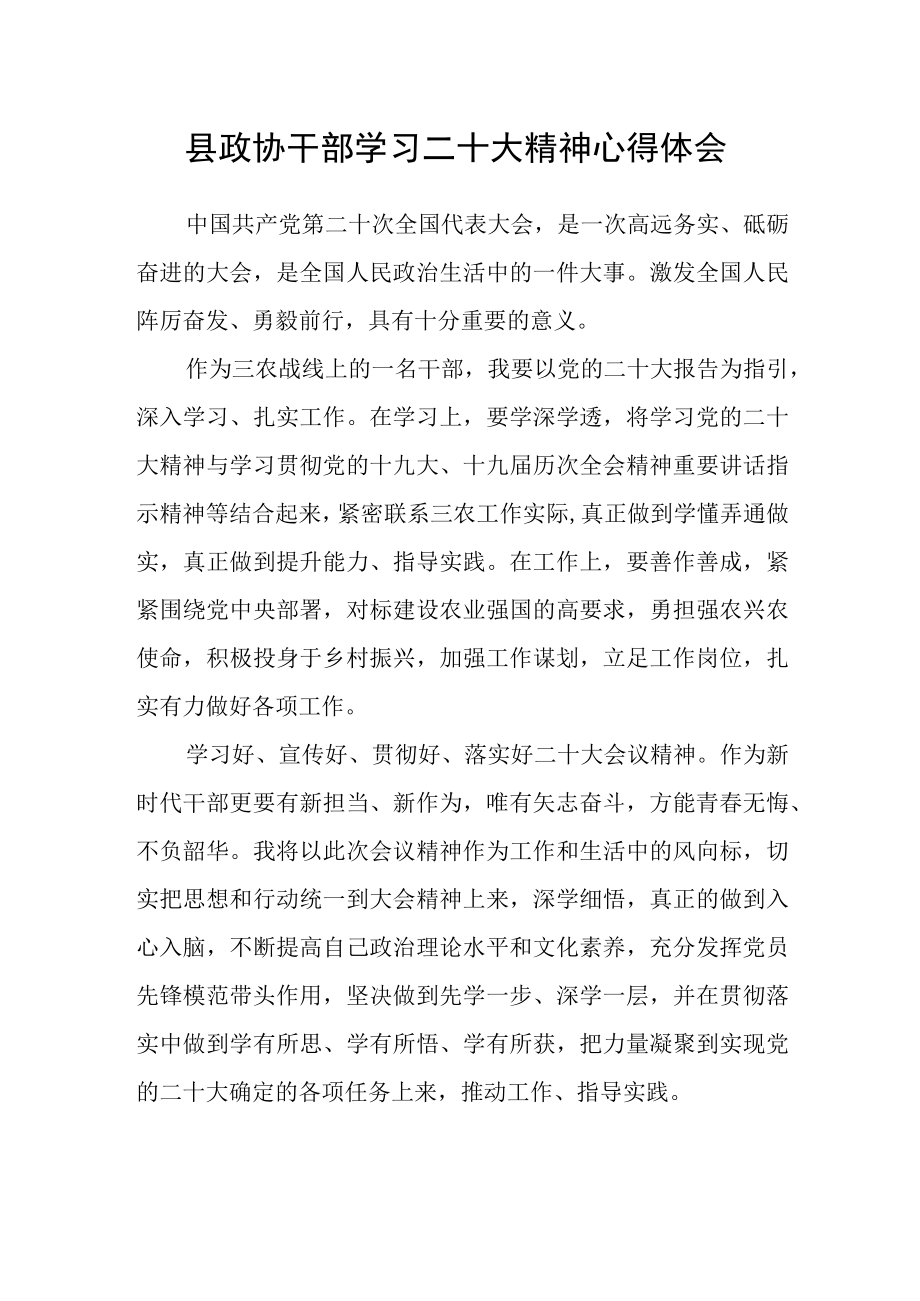 县政协干部学习二十大精神心得体会.docx_第1页