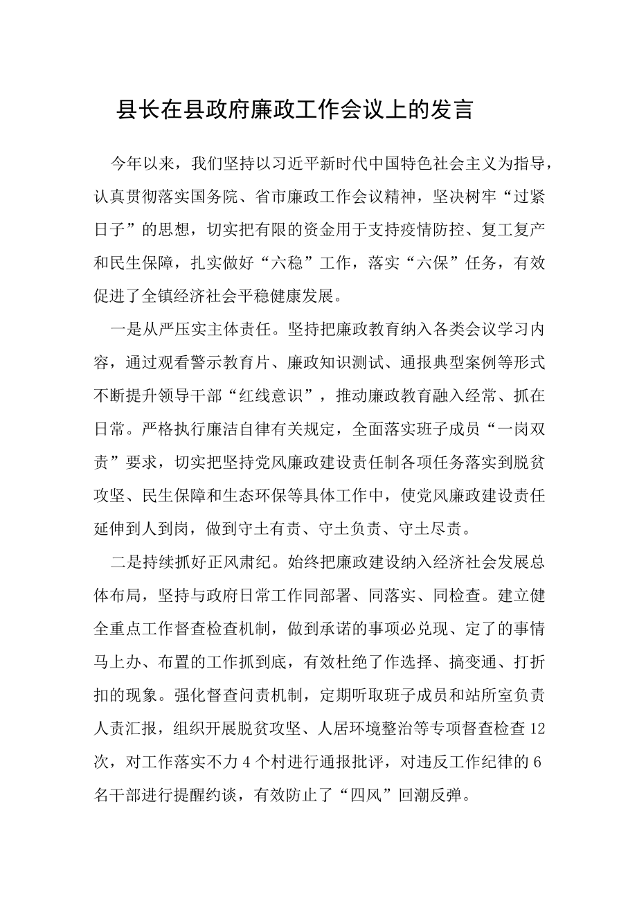 县长在县政府廉政工作会议上的发言.docx_第1页