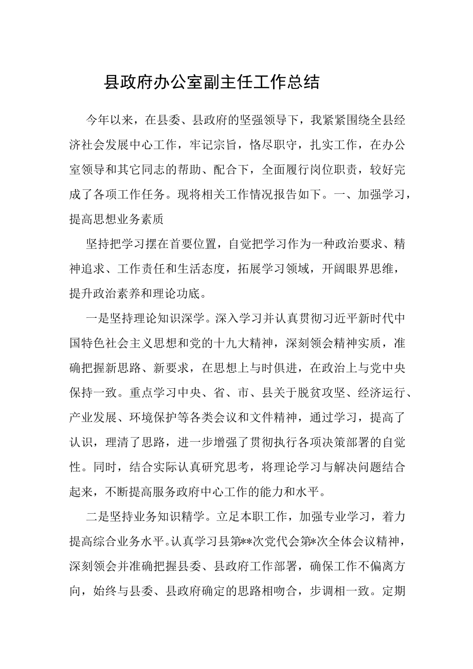 县政府办公室副主任工作总结.docx_第1页