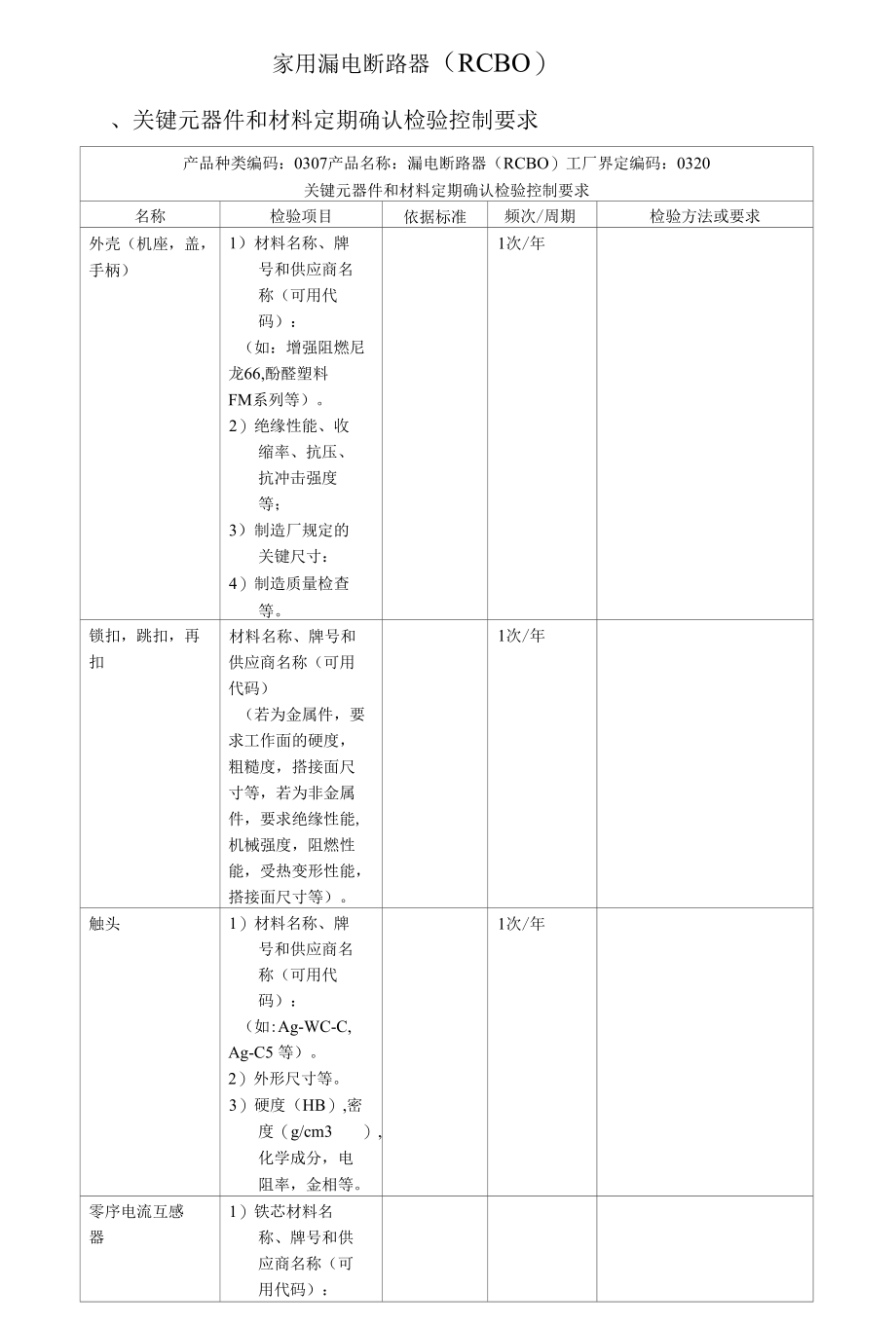 家用漏电断路器关键元器件和材料定期确认检验控制要求.docx_第1页