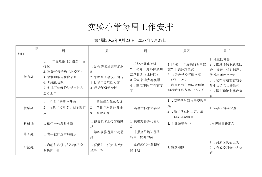 实验小学第4周学校工作安排.docx_第1页