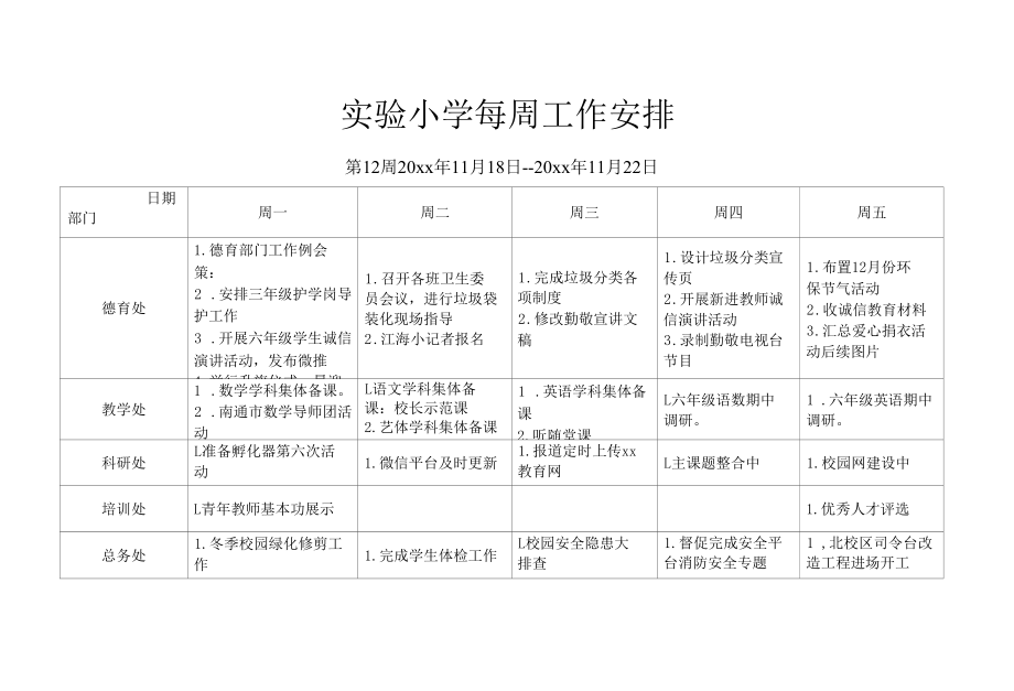 实验小学第12周学校工作安排.docx_第1页