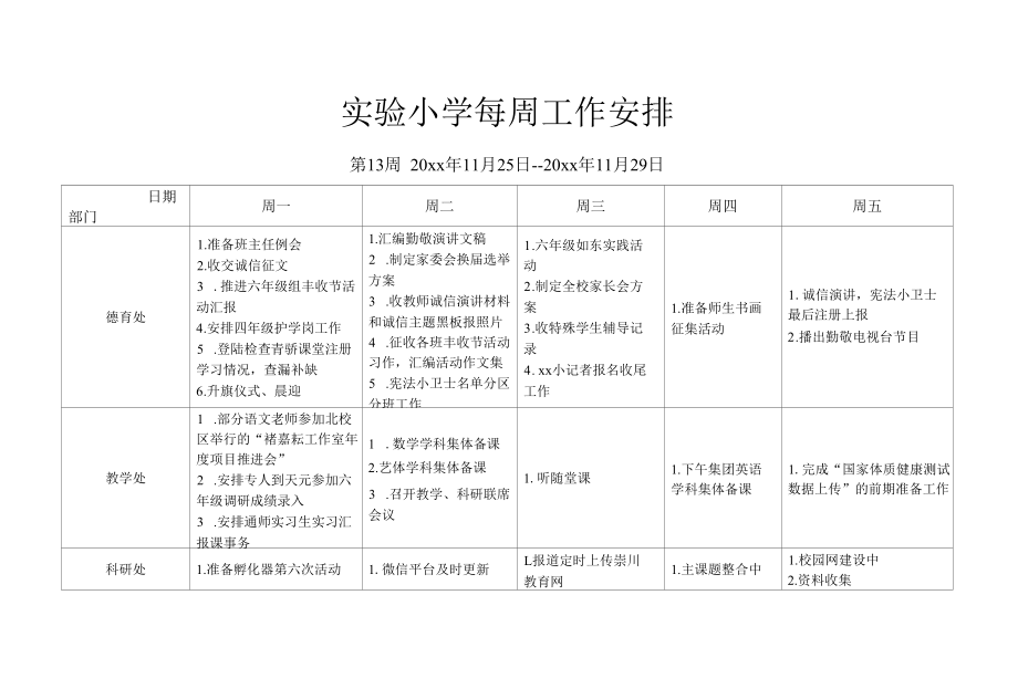 实验小学第13周学校工作安排.docx_第1页