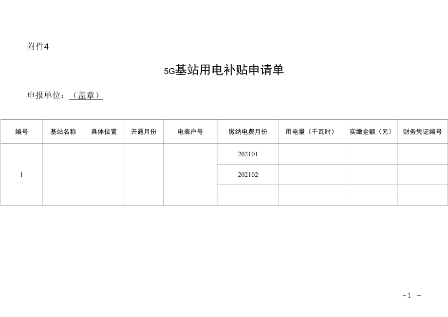 山西2022年度省级数字经济发展专项5G基站用电补贴申请单.docx_第1页