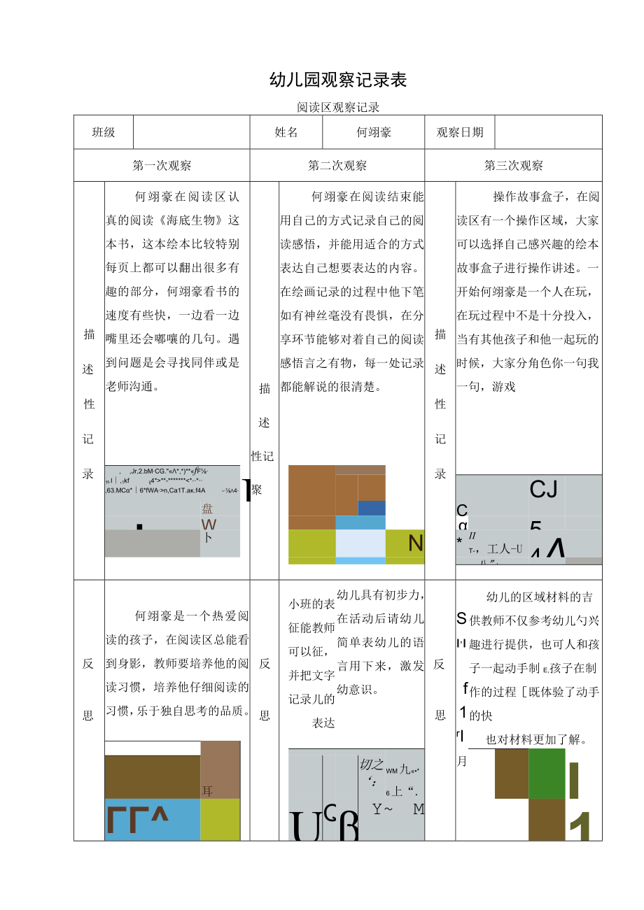 小班阅读区观察记录.docx_第1页