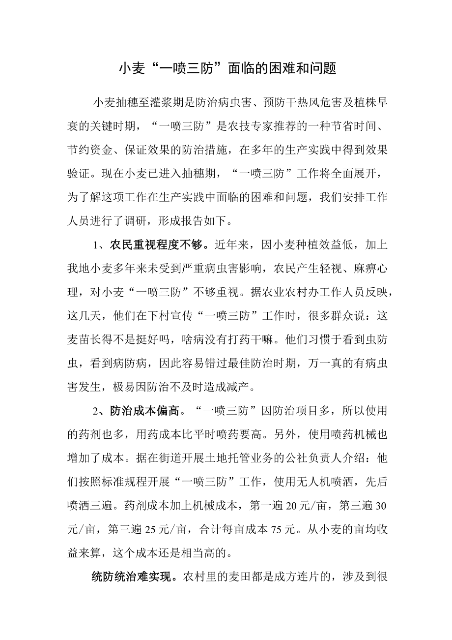 小麦一喷三防面临的困难和问题.docx_第1页