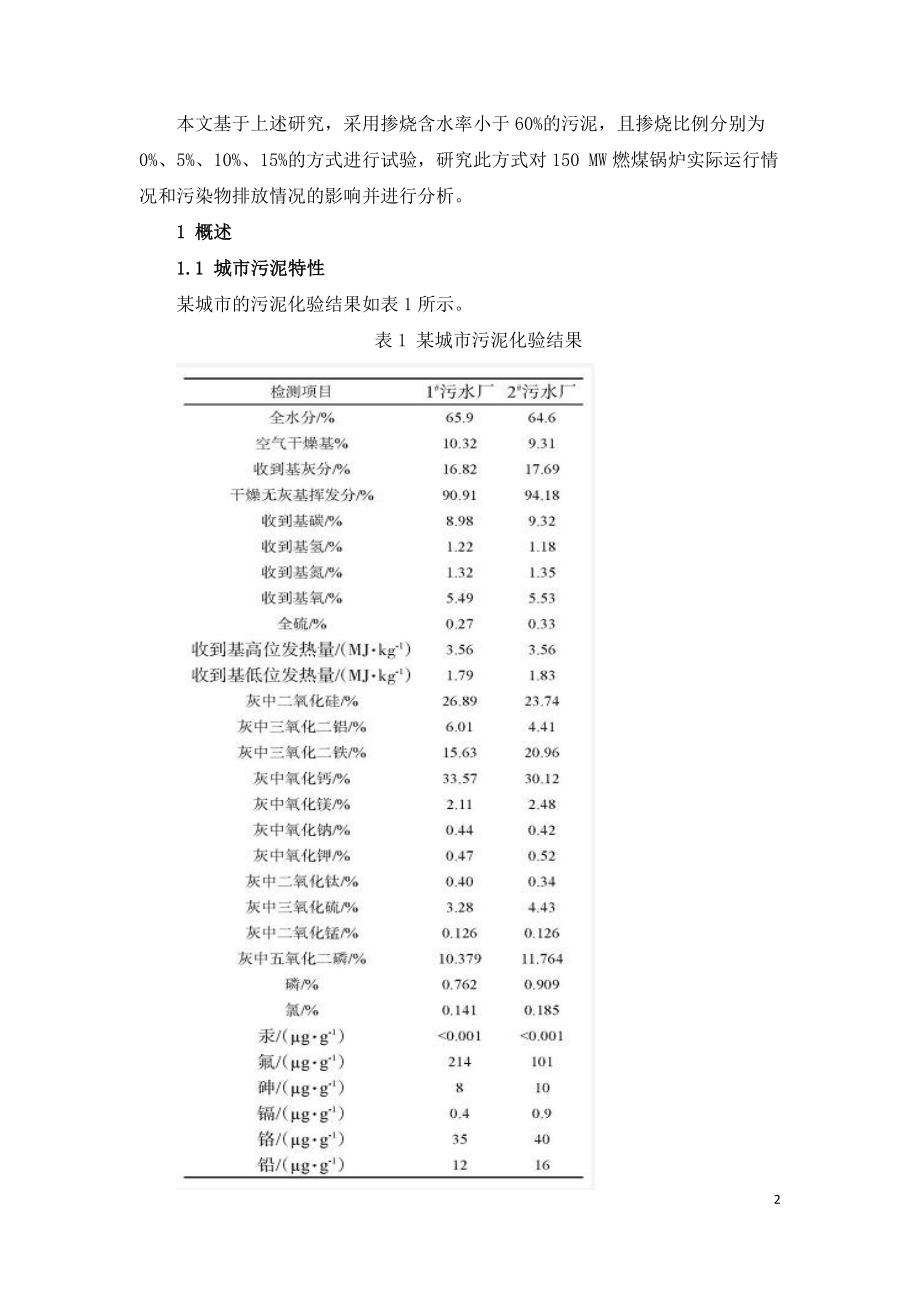 150 MW锅炉城市污泥掺烧性能试验研究.doc_第2页