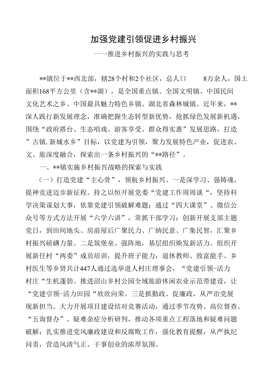 加强党建引领促进乡村振兴--关于推进乡村振兴的探索与思考.docx_第1页