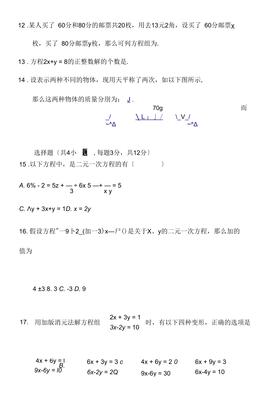 二元一次方程组单元测试卷.docx_第2页