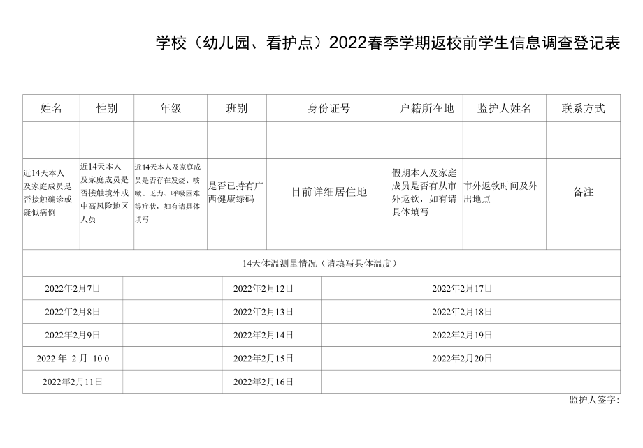 2022春季学期返校前学生信息调查登记表（模板）.docx_第1页