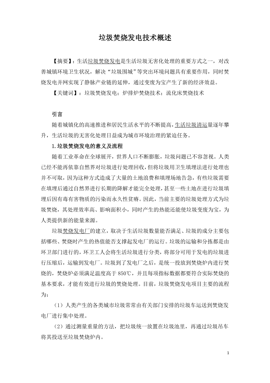 垃圾焚烧发电技术概述.doc_第1页