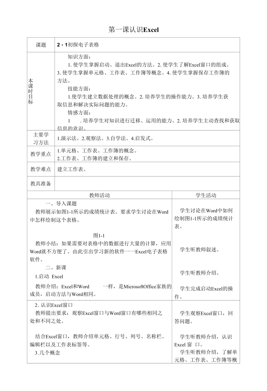 名师教学设计《认识Excel》完整教学教案.docx_第1页