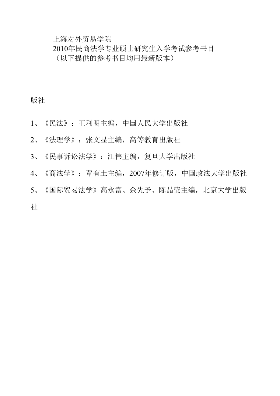 上海对外贸易学院XXXX年硕士研究生入学考试参考书目.docx_第2页