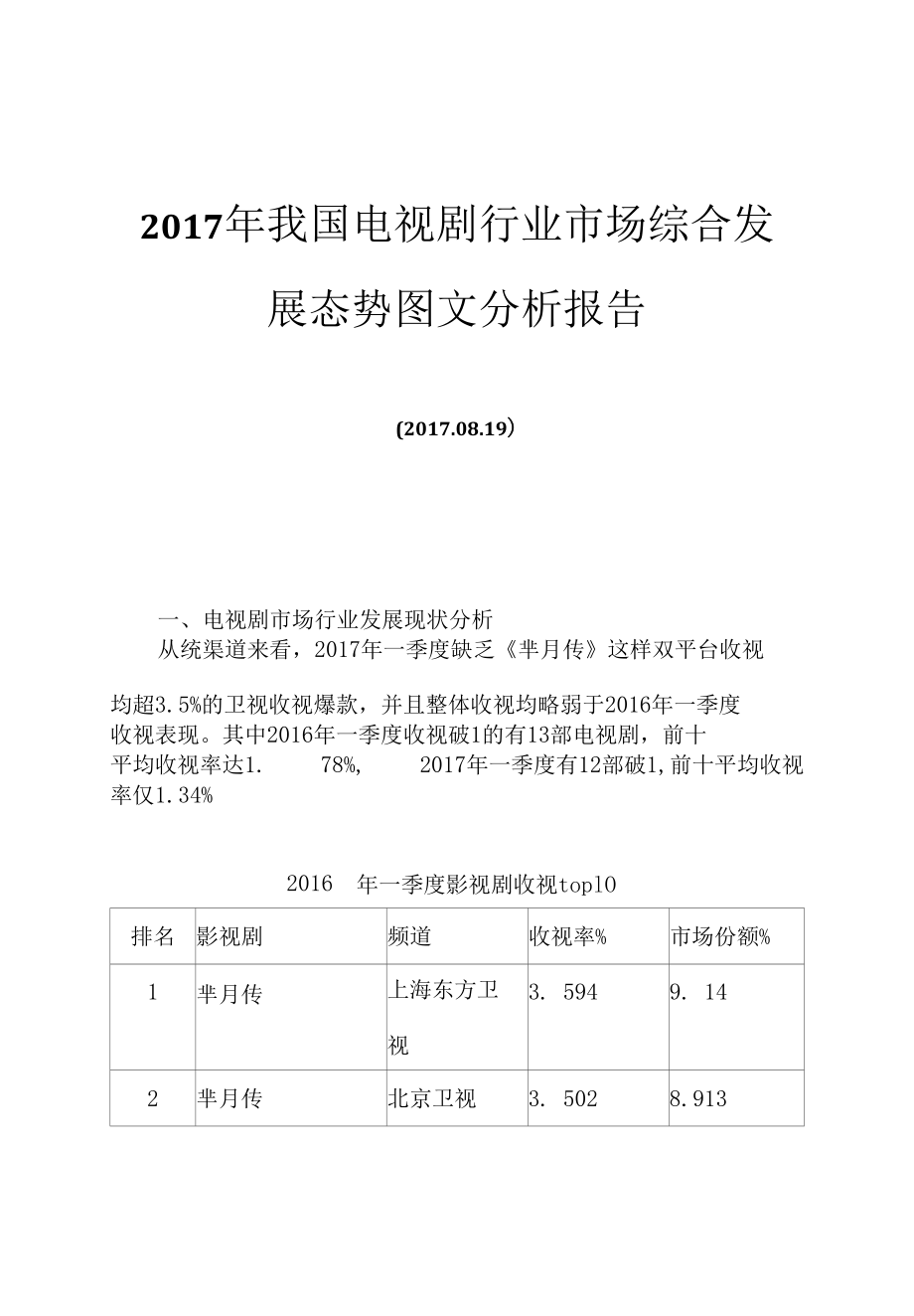 2017年我国电视剧行业市场综合发展态势图文分析报告.docx_第1页