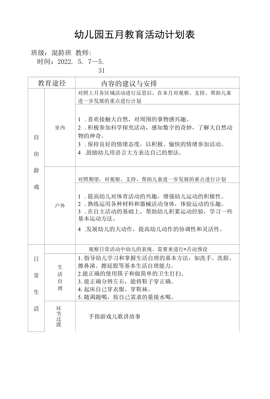 2022年春季混龄班月工作计划.docx_第1页