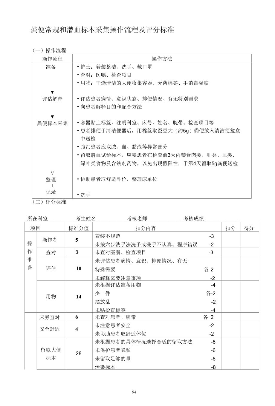 粪便常规和潜血标本采集操作流程及评分标准.docx_第1页