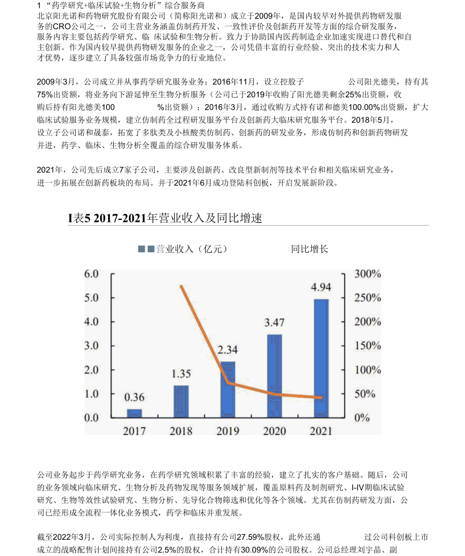 阳光诺和研究报告：深耕仿制药CRO一体化拓展创新药CRO版图.docx_第1页