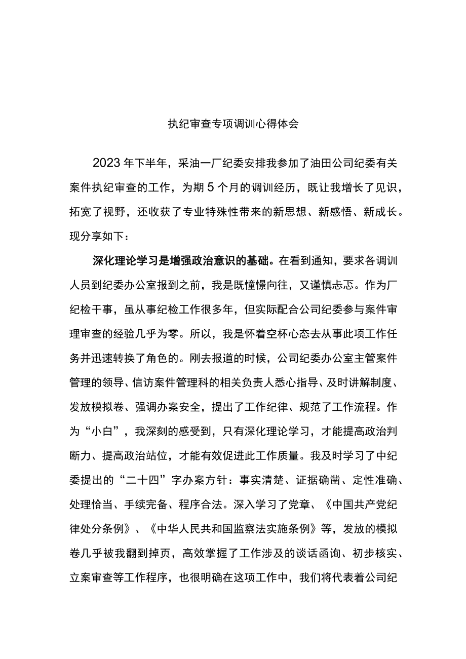 执纪审查专项调训心得体会.docx_第1页