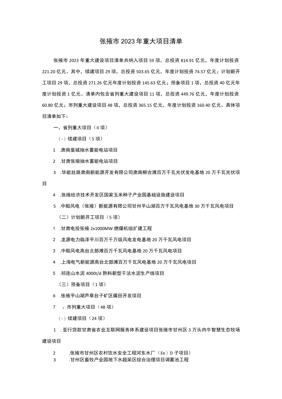 张掖市2023年重大项目清单.docx_第1页