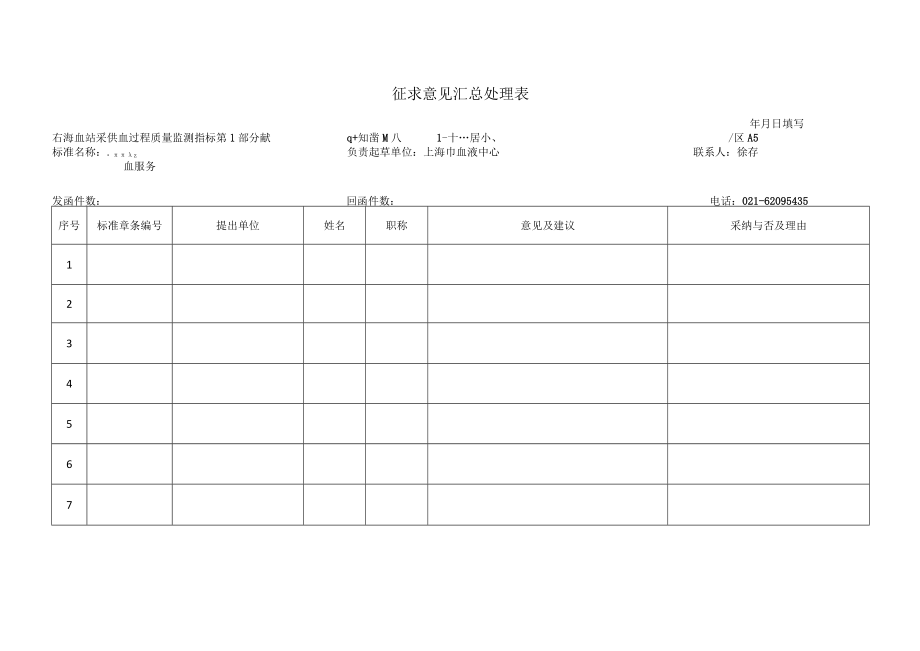 征求意见汇总处理表血站采供血过程质量监测指标 第1部分献血服务.docx_第1页