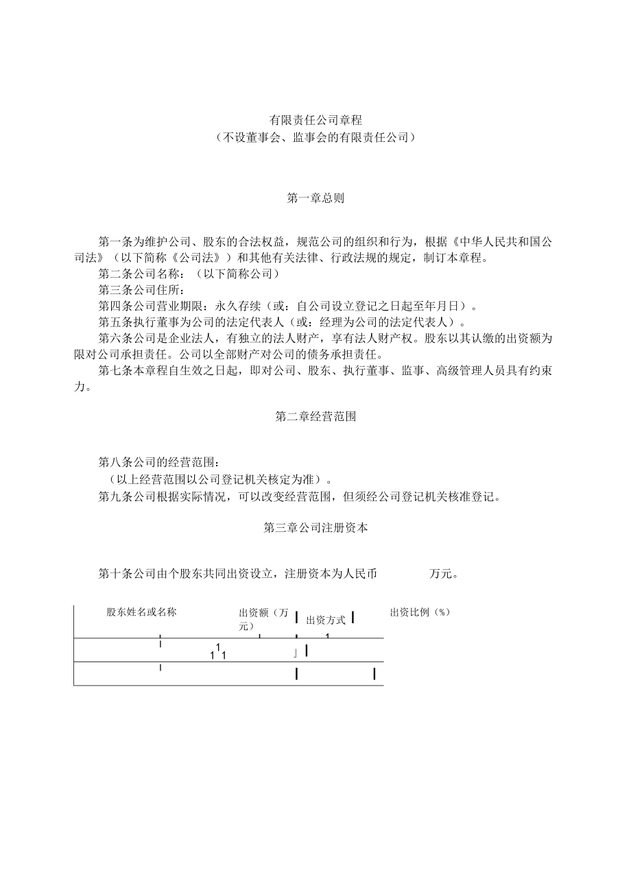 有限责任公司章程(不设董事会监事会).docx_第1页