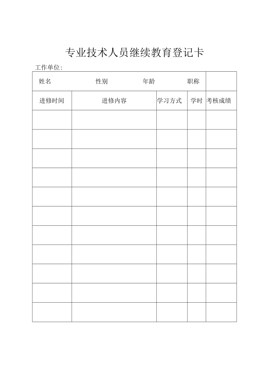 2023年专业技术人员继续教育登记卡.docx_第1页