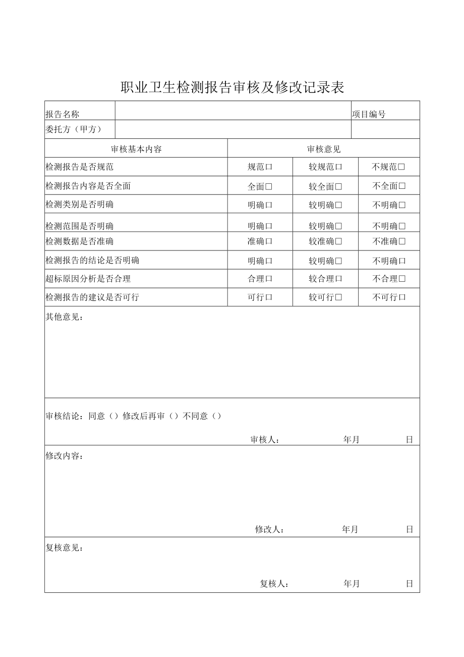 08职业病危害因素检测结果报告编制作业指导书表格.docx_第1页