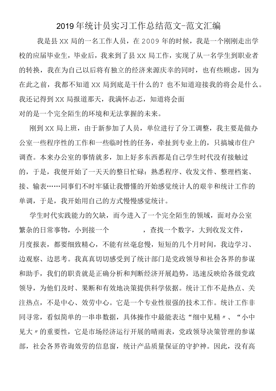 2019年统计员实习工作总结范文.docx_第1页