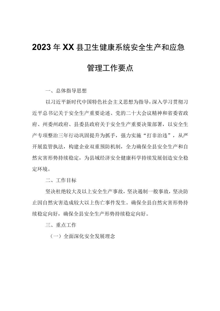 2023年XX县卫生健康系统安全生产和应急管理工作要点.docx_第1页