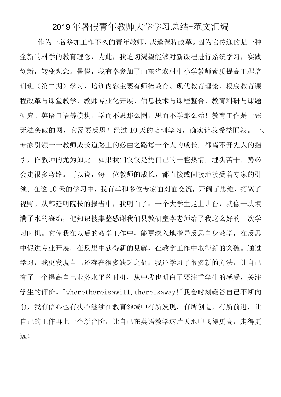 2019年暑假青年教师大学学习总结.docx_第1页