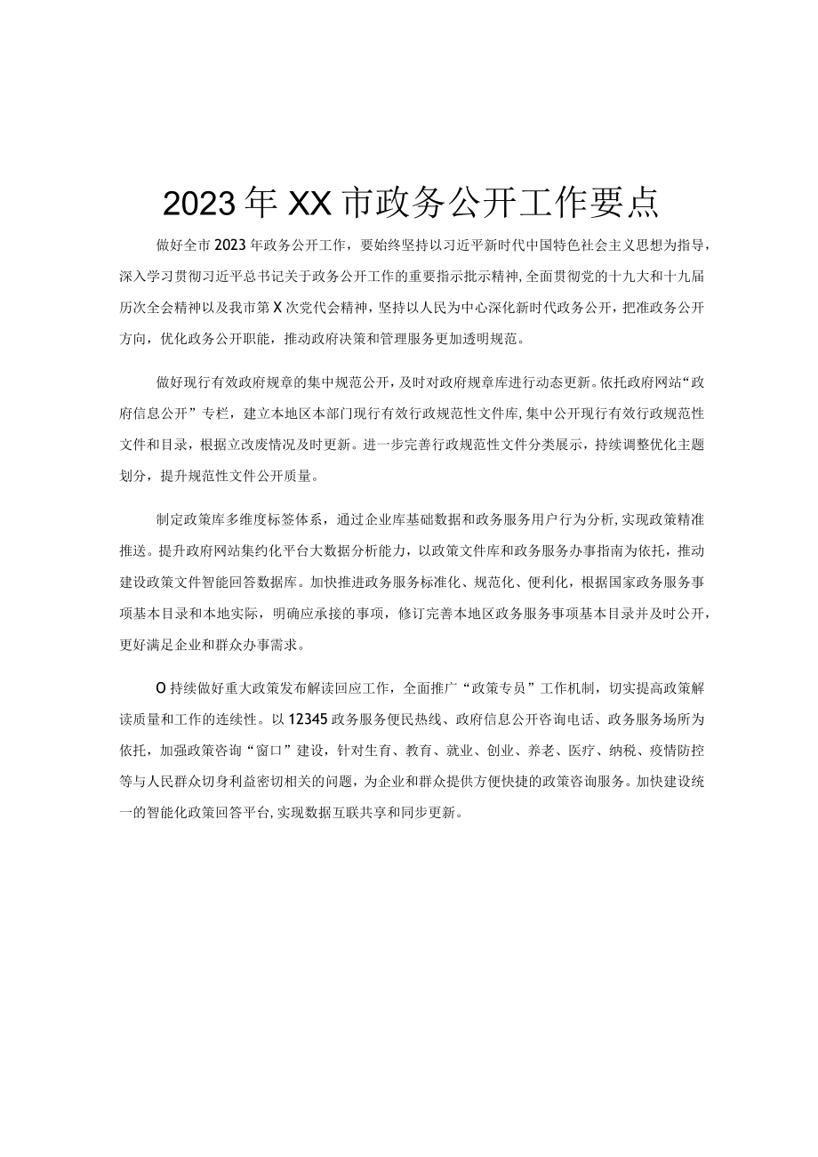 2023年XX市政务公开工作要点.docx_第1页