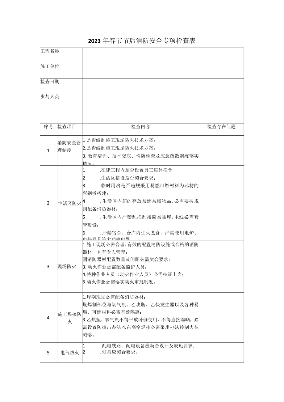 2023年消防安全专项检查表.docx_第1页