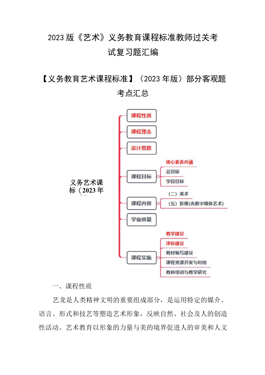 2023版《艺术》义务教育课程标准教师过关考试复习题汇编.docx_第1页