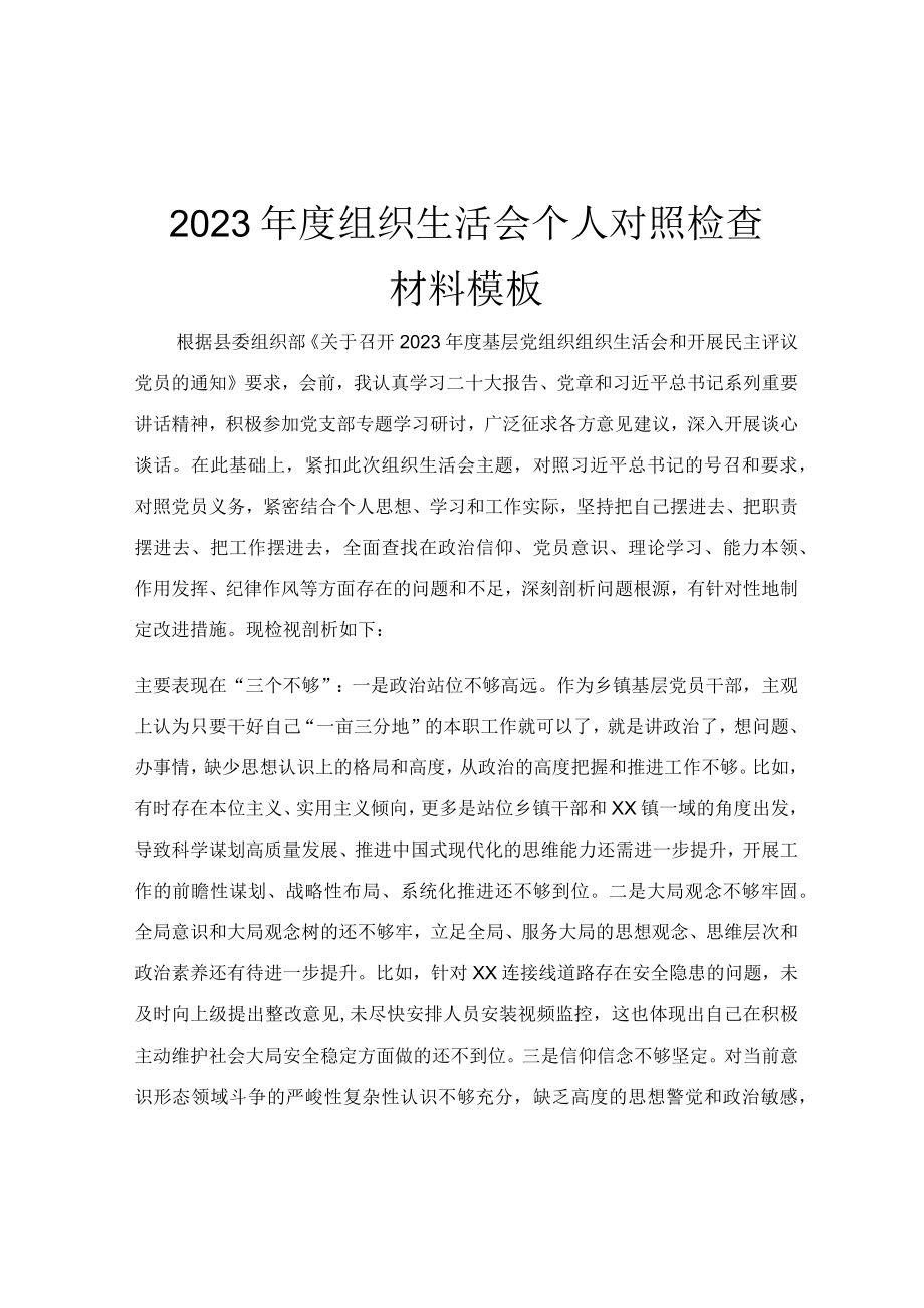 2023年度组织生活会个人对照检查材料模板.docx_第1页