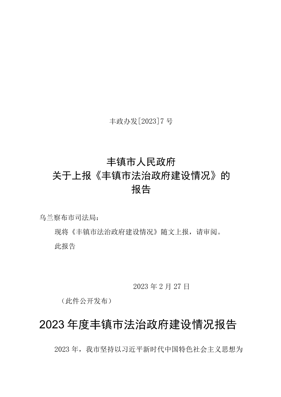 2023年度丰镇市法治政府建设情况报告.docx_第1页