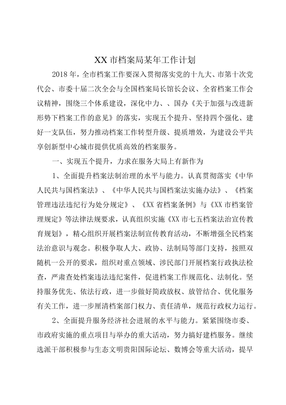 XX市档案局某年工作计划.docx_第1页