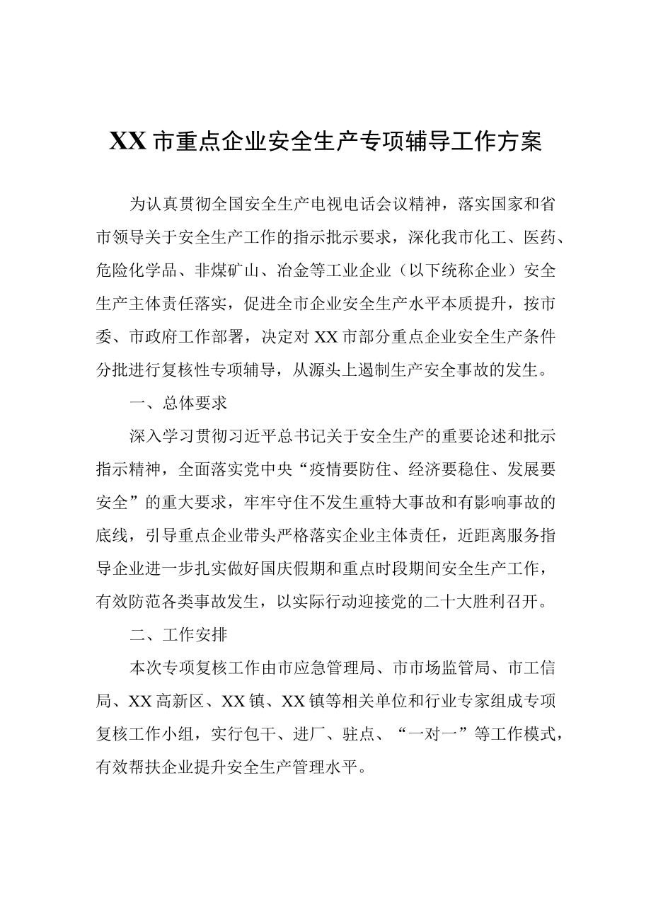 XX市重点企业安全生产专项辅导工作方案.docx_第1页