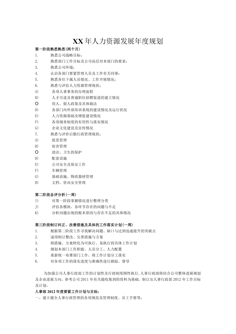 XX年人力资源发展年度规划.docx_第1页