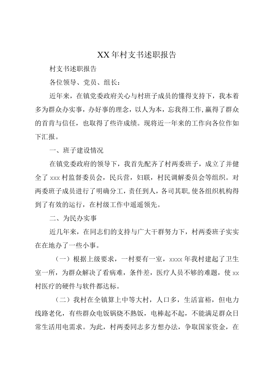 XX年村支书述职报告.docx_第1页