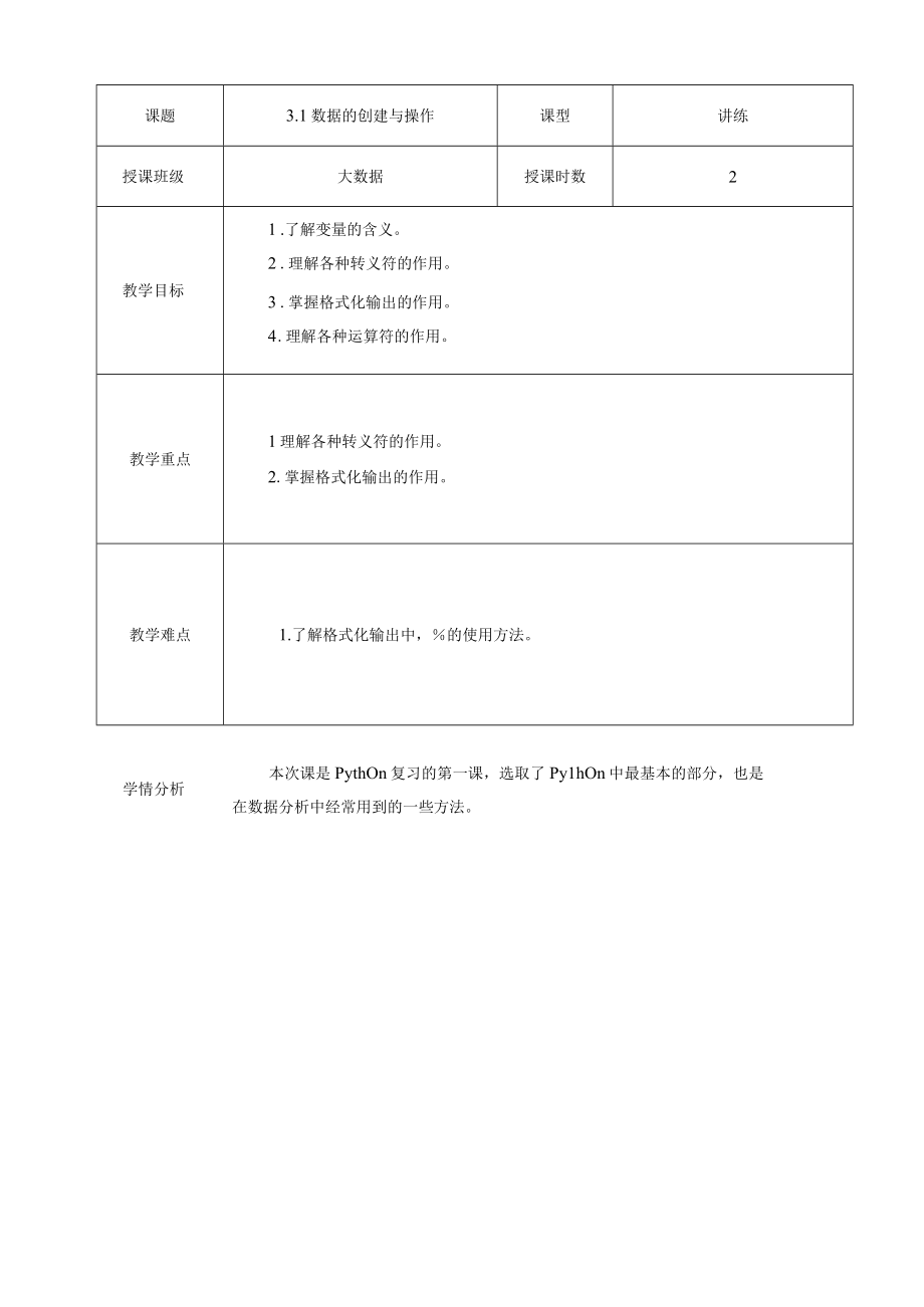 Python数据分析与可视化 教案 电子 第3章 利用pandas进行数据预处理.docx_第1页