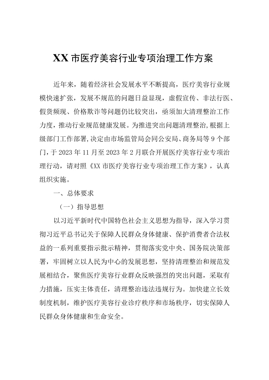 XX市医疗美容行业专项治理工作方案.docx_第1页