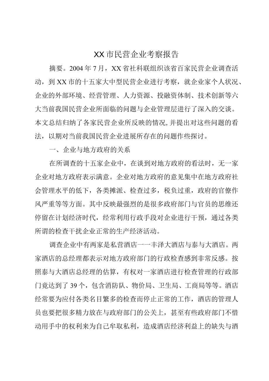 XX市民营企业考察报告.docx_第1页