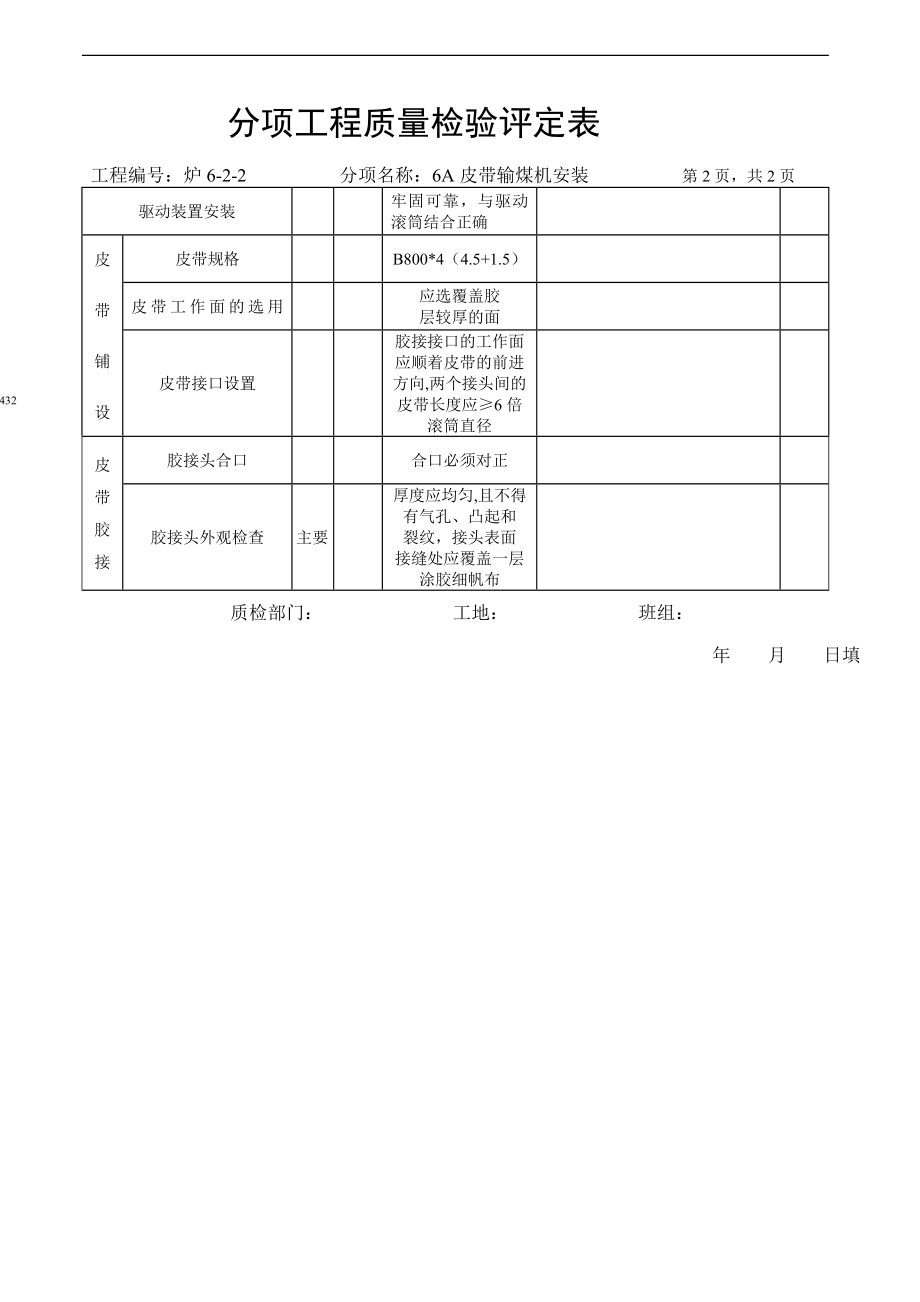 分项工程质量检验评定表-皮带机安装.doc_第2页