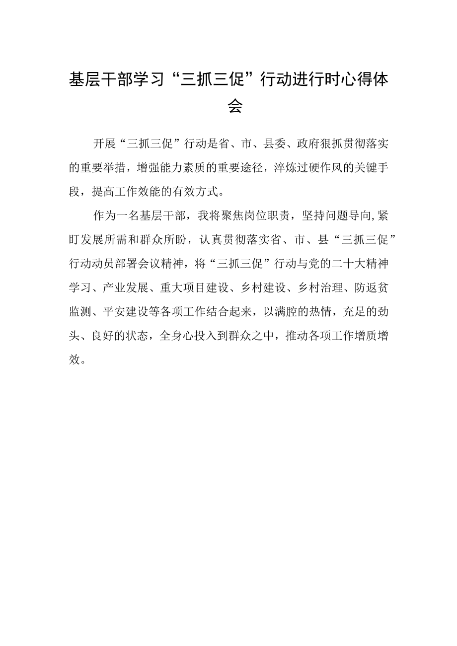 基层干部学习三抓三促行动进行时心得体会.docx_第1页